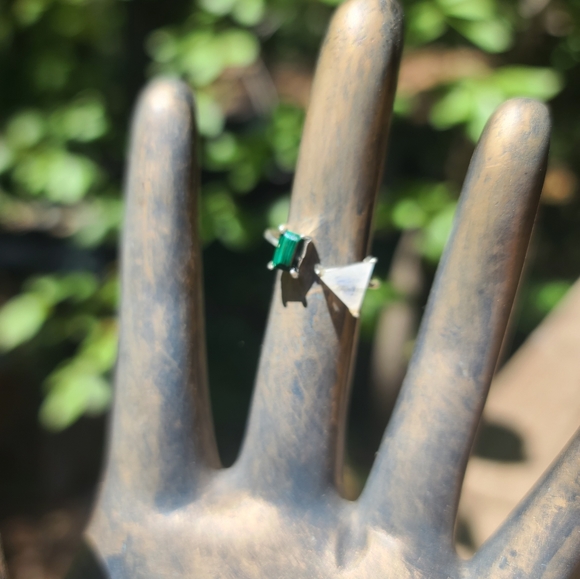 Moonstone & Malachite geometric open design sterling rung sz7 adjustable - Picture 8 of 8